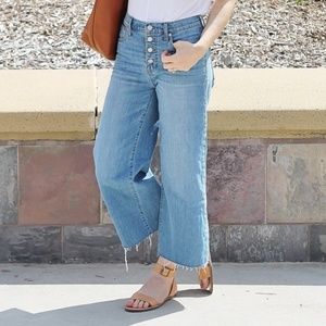 Wide leg high waist crop button front jeans